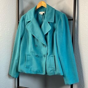Liz Claiborne women's size XL Teal peacoat pockets double breasted #wintercoats